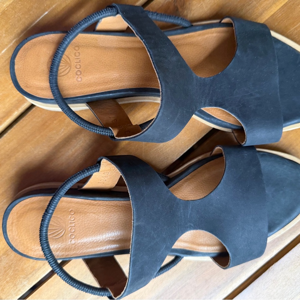EUC COCLICO Black Leather Slingback Sandals Size US 6.5/7